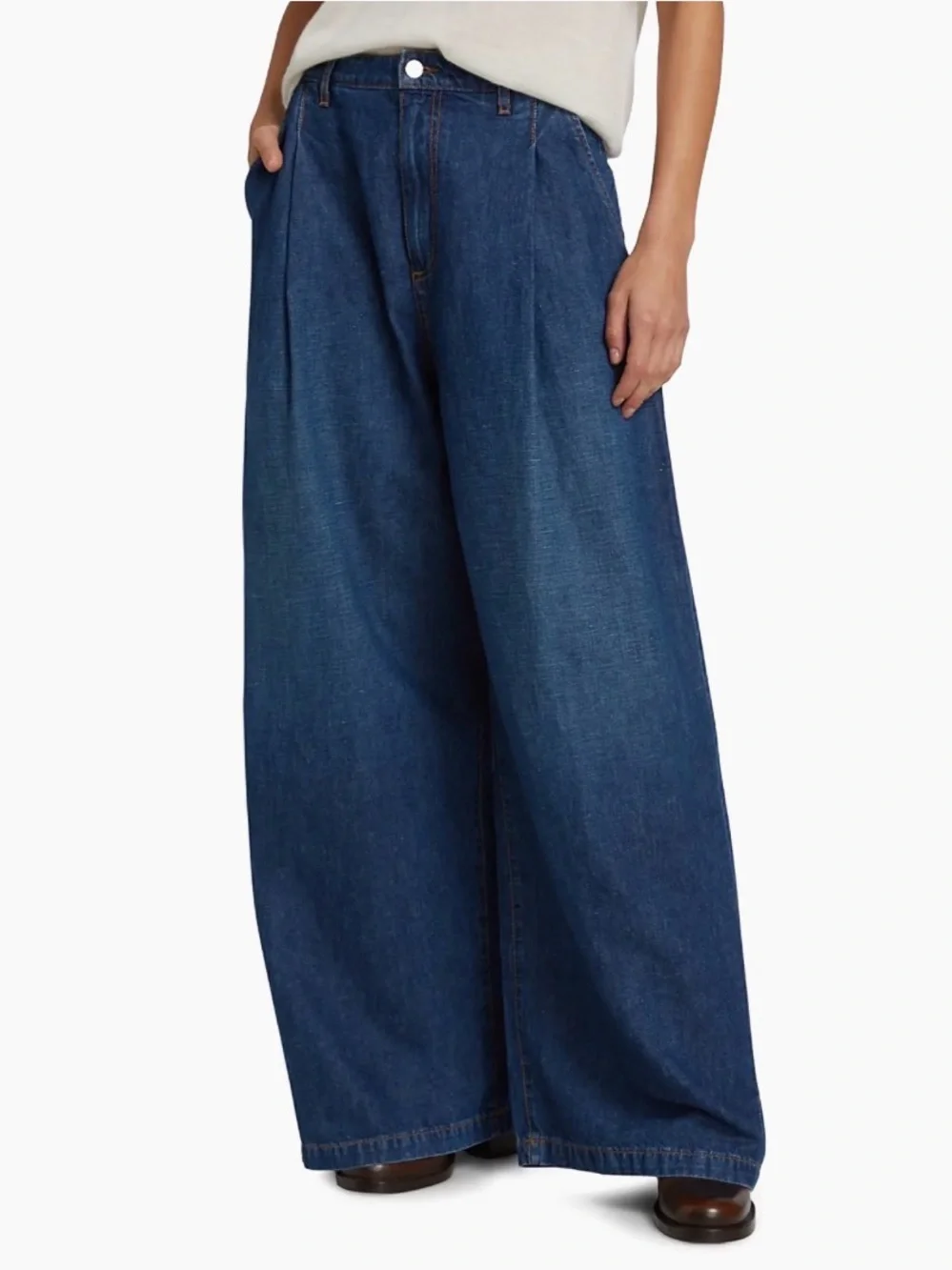 NWT TWP Greene St. Wide Leg Linen Blend Pants Dark Wash Blue Cotton $495 Size 29 - Picture 3 of 11